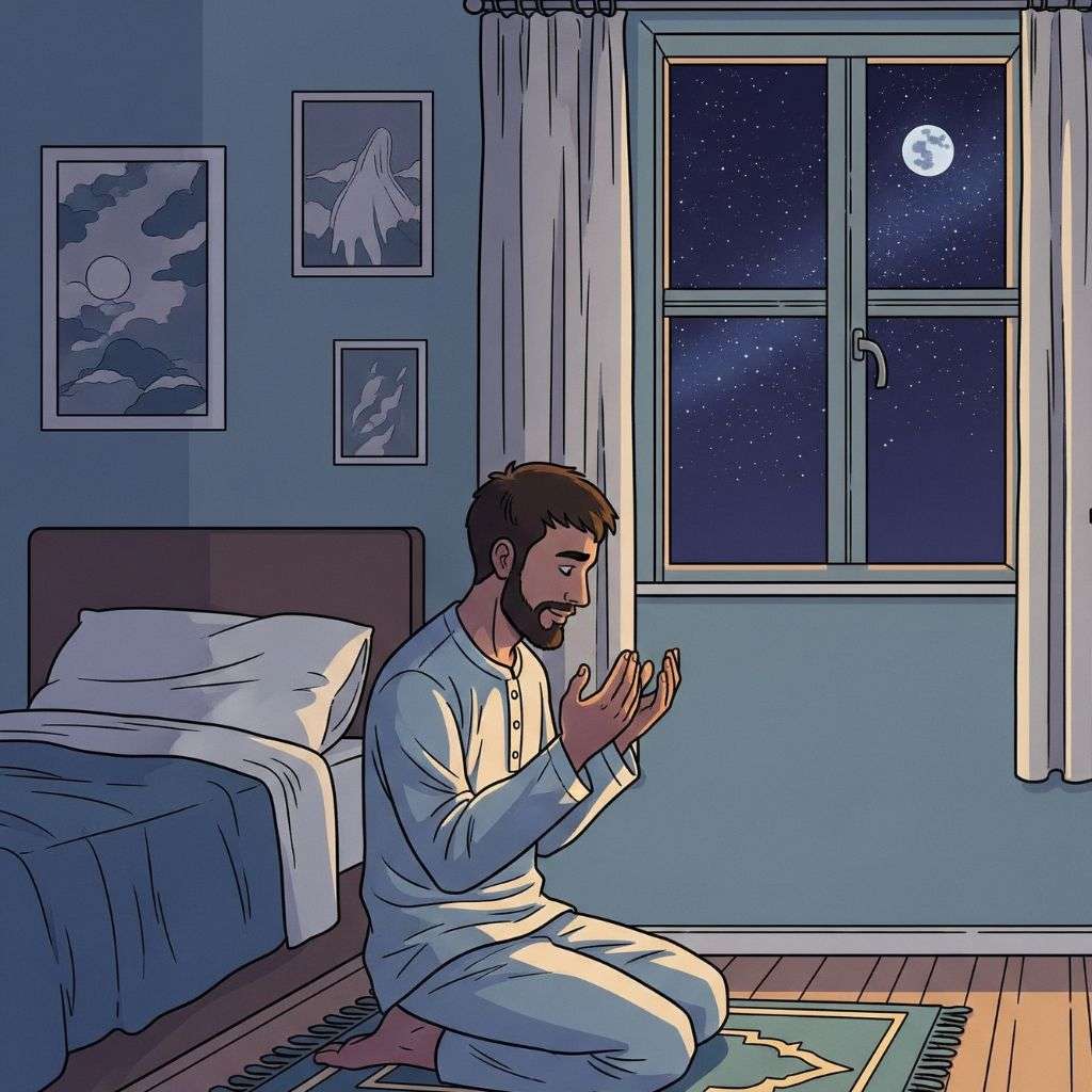 Islamic etiquette recommends sleeping at night after performing the Isha prayer (islamic.ebookanak.com)