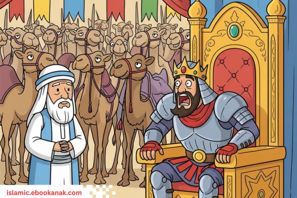 Abdul Muttalib calmly asks Abrahah to return his camels, showing faith that Allah will protect the Kaaba in Makkah.