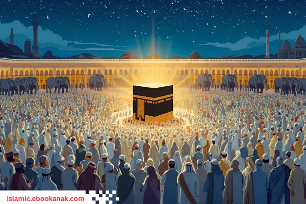 Illustration of the people of Makkah surrendering to Allah and entrusting the Kaaba’s protection during Abrahah’s attack in the Year of the Elephant.