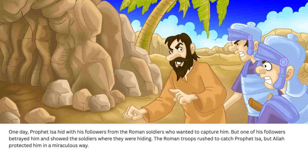 But one of his followers betrayed him and showed the soldiers where they were hiding. 