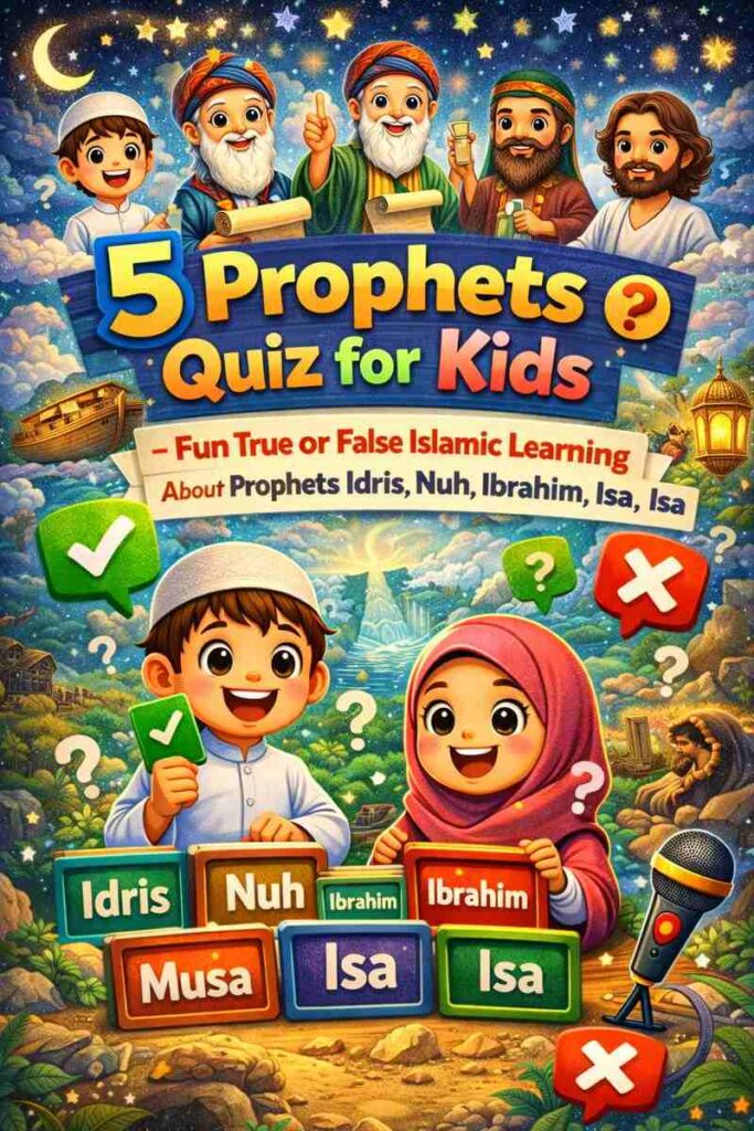 5 Prophets Quiz for Kids – Fun True or False Islamic Learning About Prophets Idris, Nuh, Ibrahim, Musa, Isa