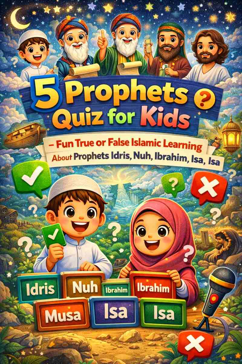 5 Prophets Quiz for Kids – Fun True or False Islamic Learning About Prophets Idris, Nuh, Ibrahim, Musa, Isa
